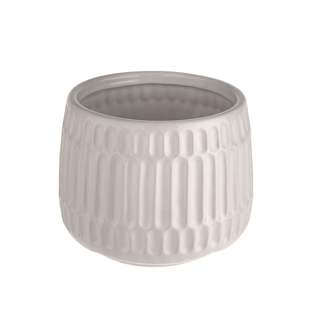 Ribbed Off White Pot 12.5cm | Pots and Planters | Country Baskets