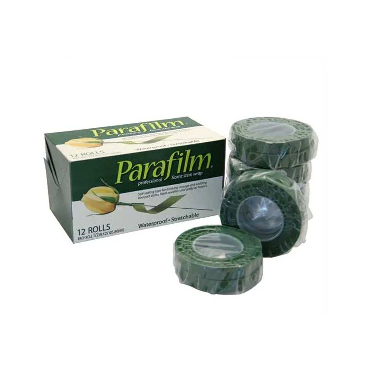 2 Rolls of Parafilm Waterproof Plastic Florist Stem Tape - Green