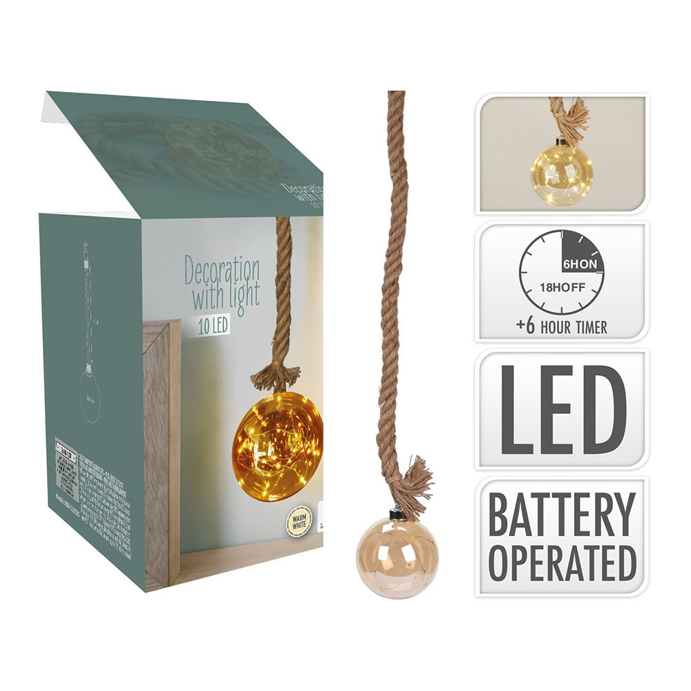 1M Rope With Amber Glass Led Ball 10cm | Homeware | Country Baskets