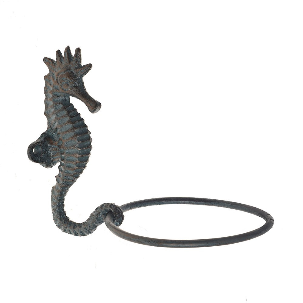 Cast Iron Wall Mounted Seahorse Towel Ring Antique Bronze Country Baskets