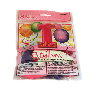 1ST Bday 30Cm Balloons Pnk X8