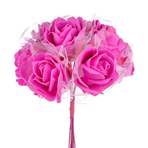 Foam Roses With Tulle Fuchsia 6.5 cm