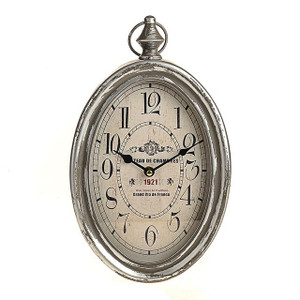 Zana Oval Clock Antique Silver 34Cm from Country Baskets