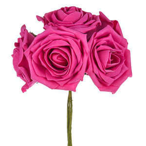 Bunch Of 5 Rose Heads 10 cm Hot Pink