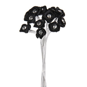 Ribbon Rose Diamante Black 12 Pack