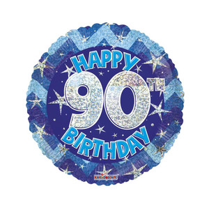 Blue Holographic Happy 90th Birthday Balloon - 18" Foil