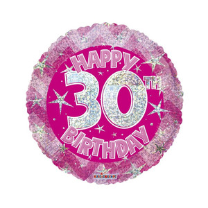 Pink Holographic Happy 30th Birthday Balloon - 18" Foil Pink Holographic Happy 30th Birthday Balloon - 18" Foil
