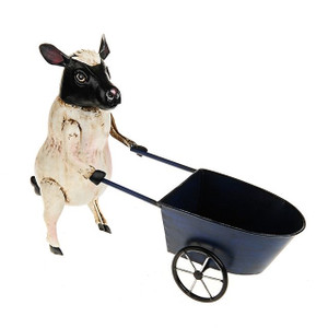 Farmyard Sheep With Wheelbarrow Metal Ornament
