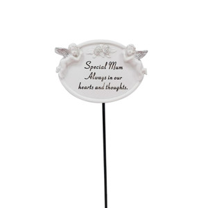 Mum 2 Cherub Oval Plaque Stick 9x7cm