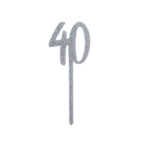 Silver Glitter 40 Cake Topper