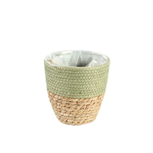 16cm Round Two Tone Seagrass and Green Paper Basket