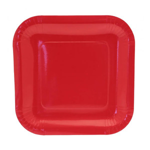 RED Paper Plates Square Pk8  9Inch