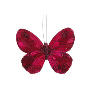 Burgundy Feather & Glitter Butterfly with clip 9cm x 12cm/Pk 12 Burgundy Feather & Glitter Butterfly with clip 9cm x 12cm/Pk 12
