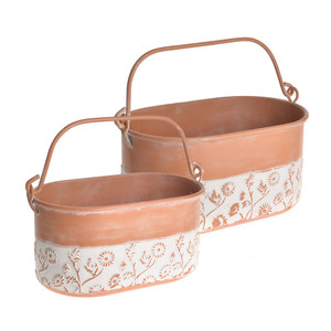 Terracotta Style Oval Planter With Flower Design Large