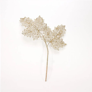 Glitter Holly Leaves Spray - Champagne  - 19 Inch
