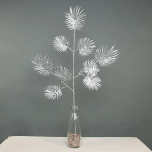 Glitter Feather Leaf  Stem Silver