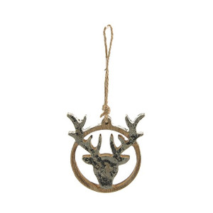 Wood Hanging Deer Head Sil 8Cm