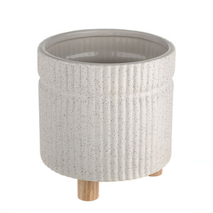 Ribbed White Pot On Legs Sand Finish 16.7cm from Country Baskets