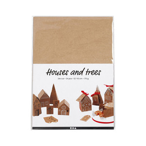 Die cut houses and trees, H: 5,7-10 cm cm, 1 set