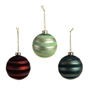 Bauble Stripes Glitter Glass 3Ast