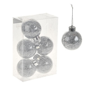 Bauble Tinsel Silver 8Cm X6