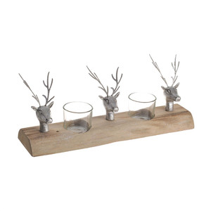 Tealight Holder X2 With Silver Deer Heads 32Cm from Country Baskets