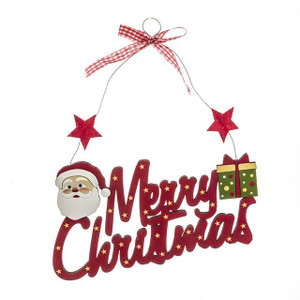 Santa Christmas Sign Hanging from Country Baskets