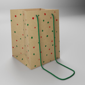 Hand Tie Bag Kraft With Green And Red Dots 19x25cm