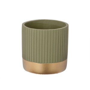 Ceramic Ripple Sage Pot with Gold 11.5cm Ceramic Ripple Sage Pot with Gold 11.5cm