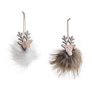 Reindeer With Fur Hanging Decor 2 Assorted Crf