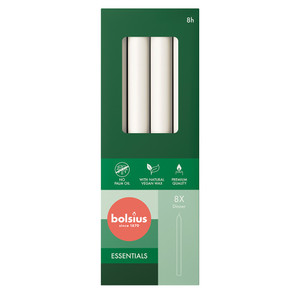 Bolsius Essential Dinner Candles  Box of 8 -230x20mm - Cloudy White Bolsius Essential Dinner Candles  Box of 8 -230x20mm - Cloudy White