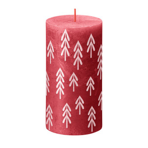 Bolsius Rustic Festive Silhouette Pillar Candle -130x68mm - Delicate Red with Tr from Country Baskets
