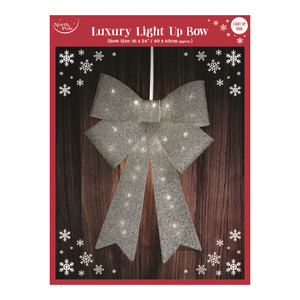 SILVER LIGHT UP LED XMAS BOW 16 X 24"