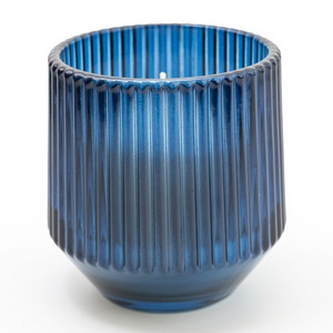 9.7Cm Ridged Glass Candle Blue Midnight Pomegranate Scent