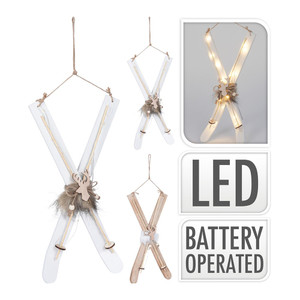 Wooden Ski Decoration With Led 155X45X420mm 2 Assorted Colours from Country Baskets