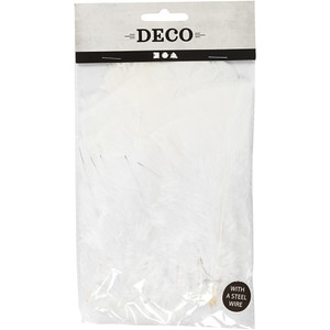 Feathers, white, L: 11-17 cm, 18 bundle/ 1 pack from Country Baskets Feathers, white, L: 11-17 cm, 18 bundle/ 1 pack from Country Baskets