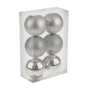 Boxed Baubles Silver 6 Pack 7Cm from Country Baskets