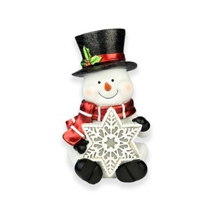 Snowman with Light up snowflake in Resin 31cm from Country Baskets