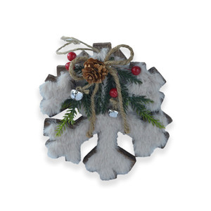 Wooden snowflake with bow and berries 16.5cm from Country Baskets