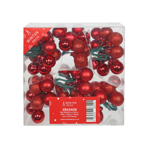 Red Bauble on Wire - Matt / Shiny / Glitter(2cm) (72 Pieces) from Country Baskets