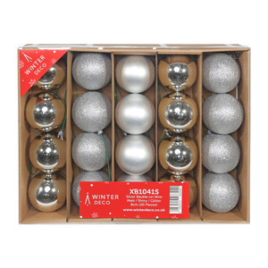 Silver Bauble on Wire - Matt / Shiny / Glitter (8cm) (20 Pieces) from Country Baskets Silver Bauble on Wire - Matt / Shiny / Glitter (8cm) (20 Pieces) from Country Baskets