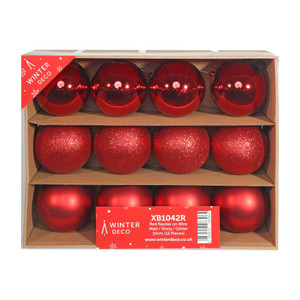 Red Bauble on Wire - Matt / Shiny / Glitter (10cm) (12 Pieces) from Country Baskets