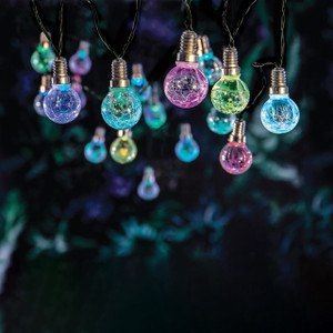 Set of 10 Warm White LED Solar Fairy Lights Crackled Glass 3.8m 2 Functions. from Country Baskets