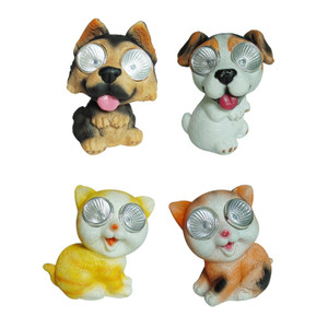 Animal Ornaments with Solar eyes 11cm 4 Assorted. 2 x cats 2 x dogs from Country Baskets
