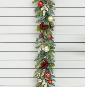 180cm Rose/Ball Garland Red/Champ