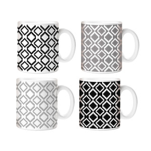 11Oz 4 Assorted Grey / Black Design Mug from Country Baskets