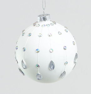 80mm Glass Ball w/Gems White from Country Baskets