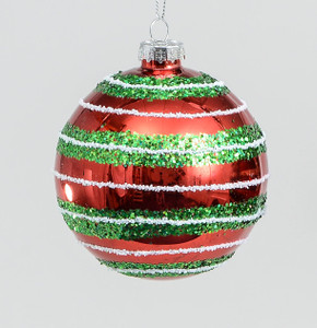 80mm Glass Glitter Ball Red/Green from Country Baskets 80mm Glass Glitter Ball Red/Green from Country Baskets