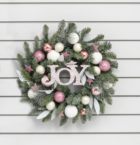 24" Ball 'Joy' Wreath Pink/White from Country Baskets