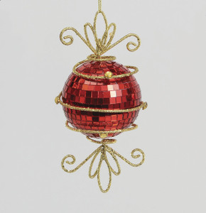 16cm Wire/Mirror Ball Dec Red/Gold from Country Baskets 16cm Wire/Mirror Ball Dec Red/Gold from Country Baskets